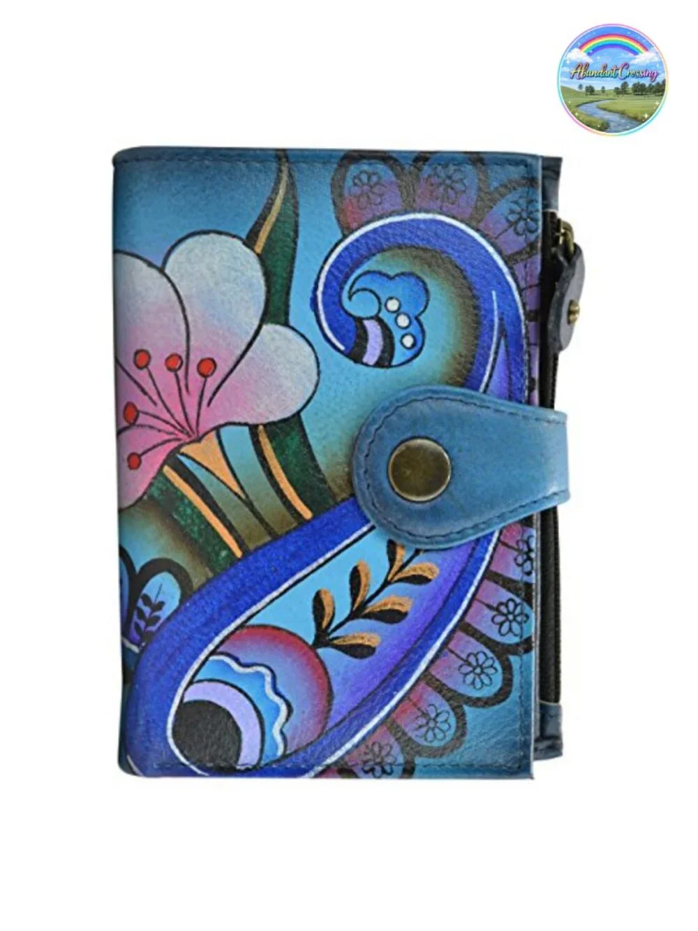 Hand Painted Genuine Leather Continental Wallet with Button Closure